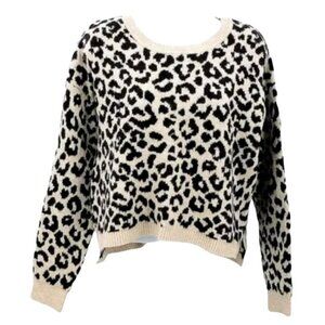 Yet Again Cozy Cropped Pull-over Oversized Leopard Sweater